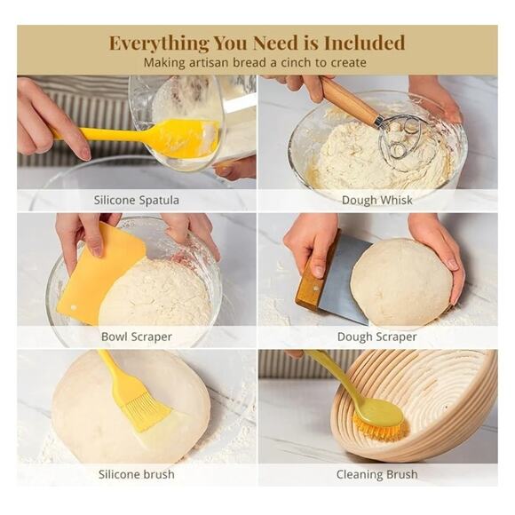 Sourdough Bread Proofing Basket Set, Sourdough Starter Kit, 9" round & 10" Oval - Picture 6 of 7
